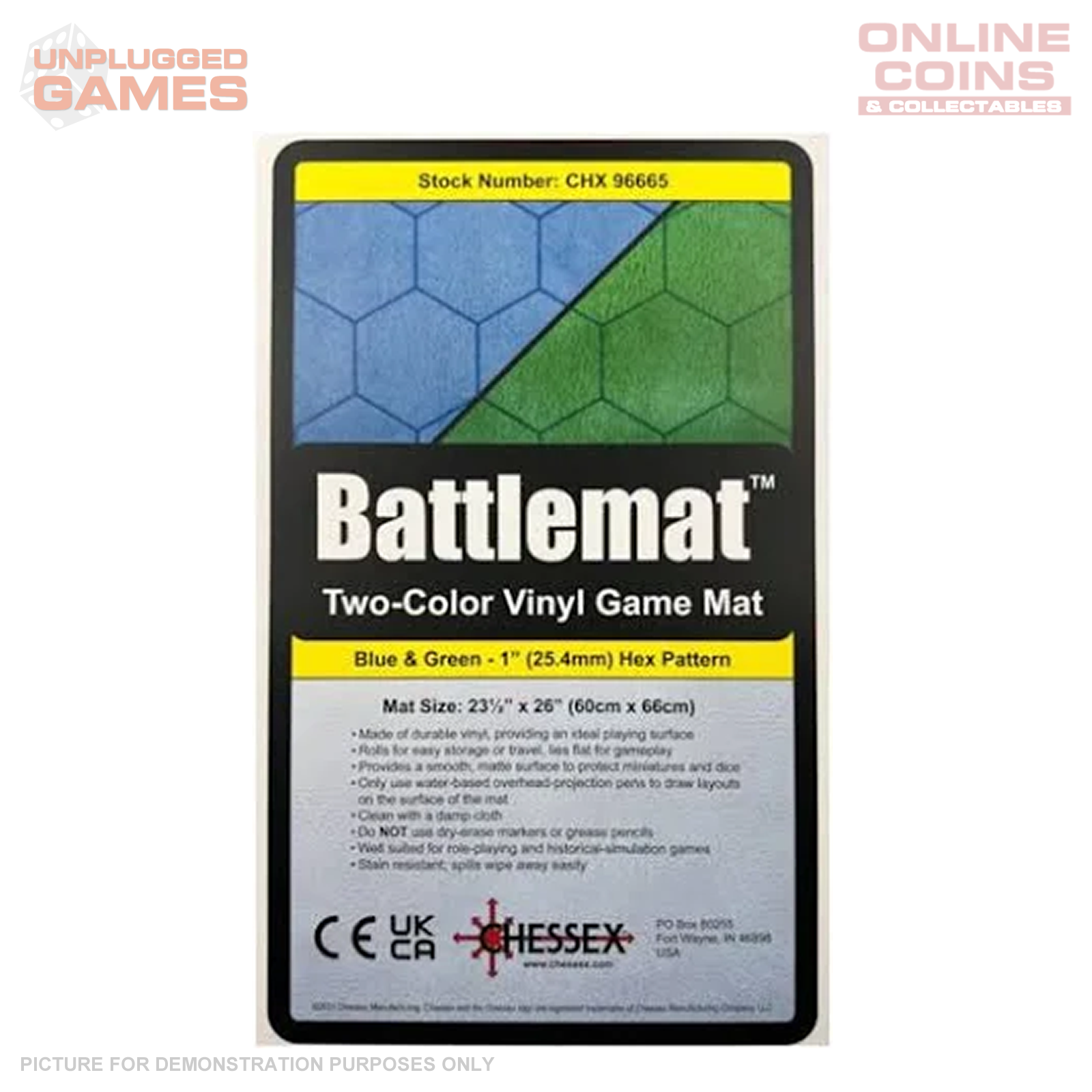 Chessex Reversible Battlemat 1" Hexes Blue-Green (23 1/2 x 26)